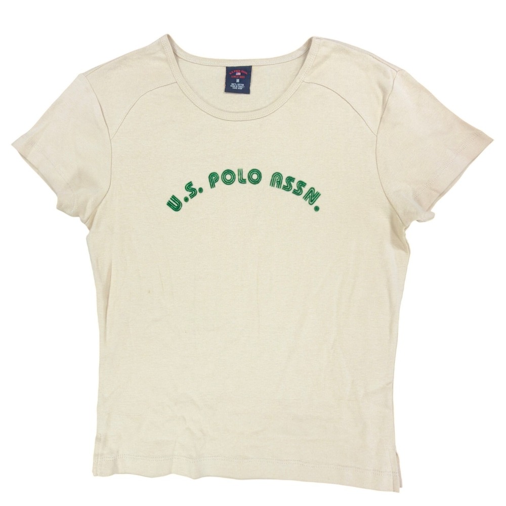 U.S. Polo Assn. Vintage Style Tee Women Medium Beige Cotton Logo Shirt New